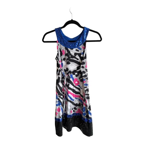 Justice Sequin Multi Color Mini DRESS Juniors Size 14 Sleeveless Leopard Print - Picture 10 of 10